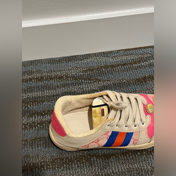 Gucci Grey/ Pink Nubuck Leather and GG Canvas Screener Sneaker Women EU38/US7.5 - Picture 9 of 10